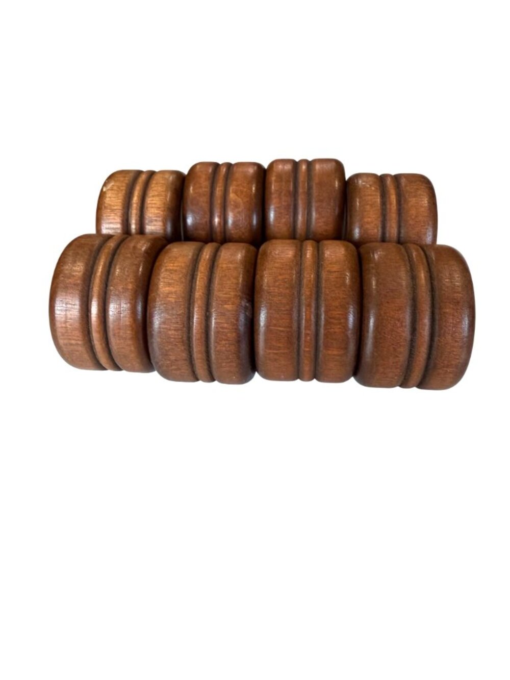 Vintage Wood Napkin Rings Set Of 8 Grooved Design Rustic Brown Finish - Picture 2 of 6